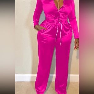 New unused rose pink silk pants set